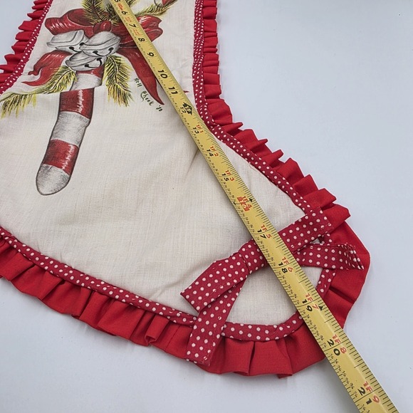 VTG 80's 2~ Handmade Christmas Stockings Bells Candy Canes Wreaths Ruffles Red - Picture 8 of 12